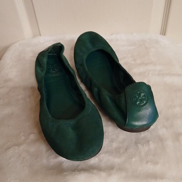 Tory Burch Eddie ballet flats, dark green suede leather size 9 - Picture 1 of 6